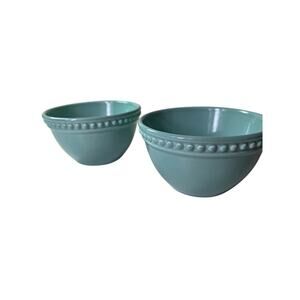 FAPOR Portugal Delmar Teal Embossed Dots Deep Cereal Bowl Set of 2